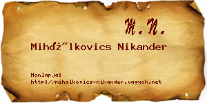 Mihálkovics Nikander névjegykártya